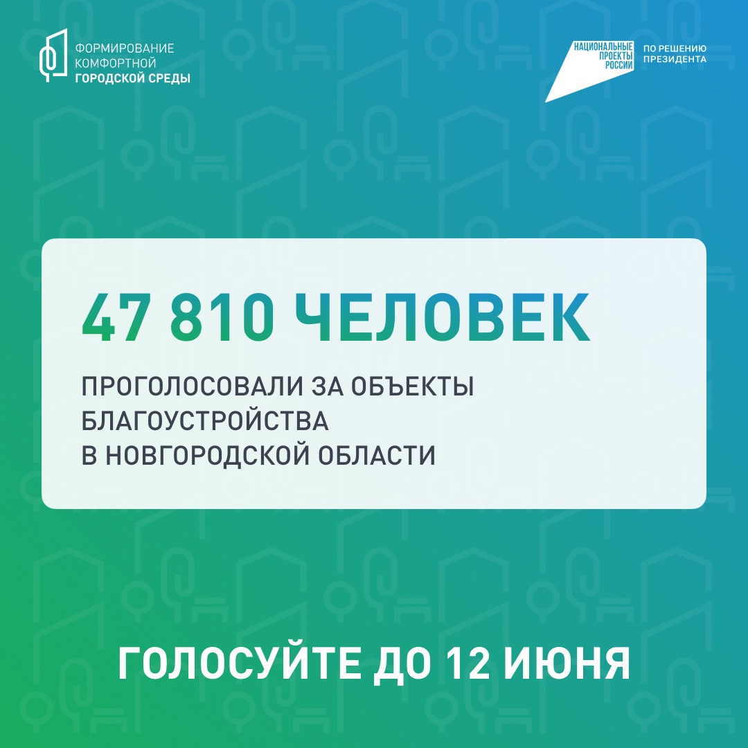 За первые три недели во Всероссийском голосовании за объекты благоустройства приняли участие более 47 тысяч жителей Новгородской области.