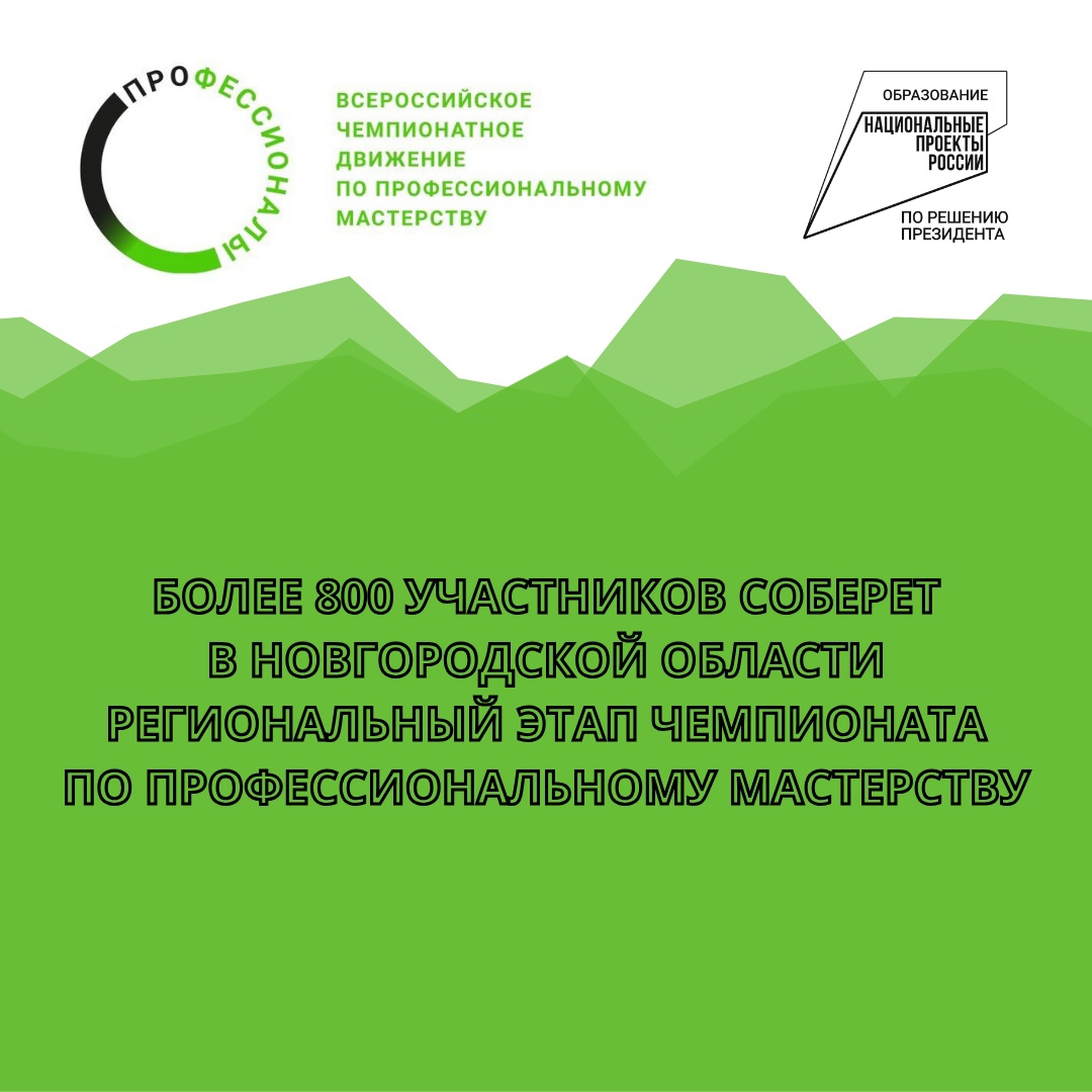 Более 800 участников соберет в Новгородской области региональный этап Чемпионата по профессиональному мастерству..